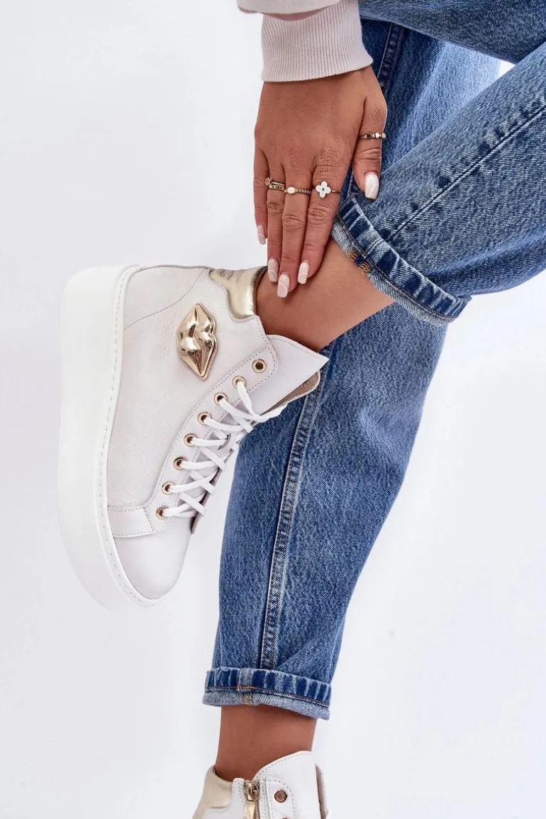 Trampki Damskie Wysokie Na Suwak Lemar Białe Katerin