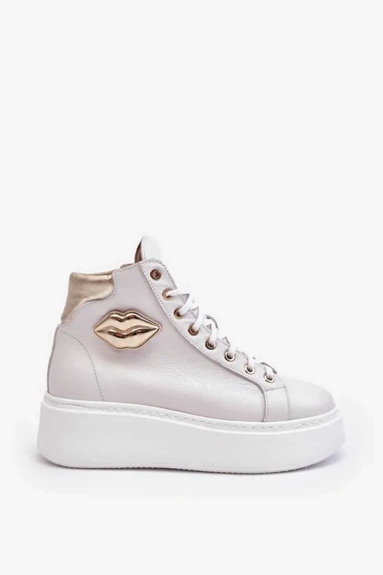 Trampki Damskie Wysokie Na Suwak Lemar Białe Katerin