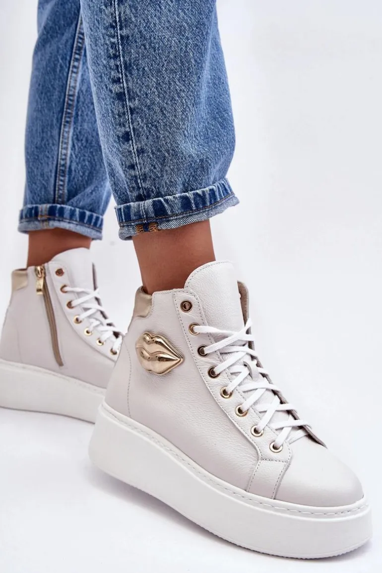 Trampki Damskie Wysokie Na Suwak Lemar Białe Katerin