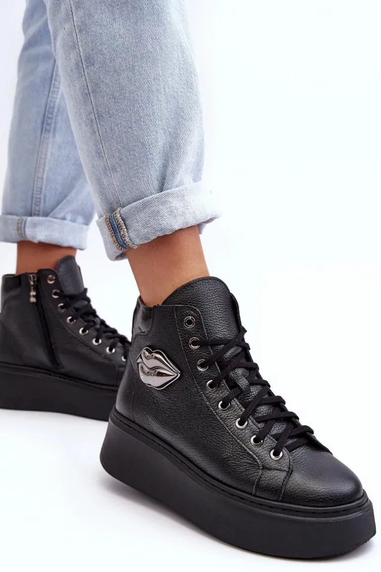 Trampki Damskie Wysokie Na Suwak Lemar Czarne Katerin