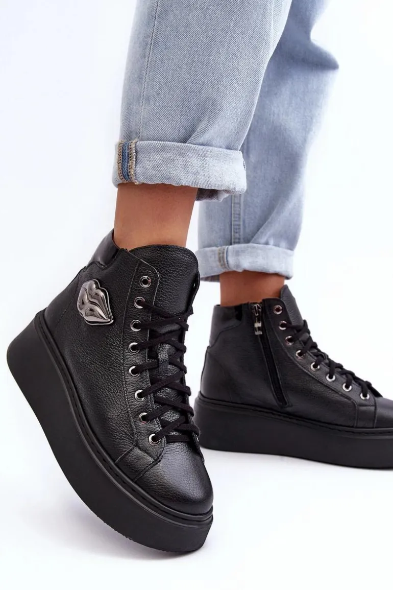 Trampki Damskie Wysokie Na Suwak Lemar Czarne Katerin