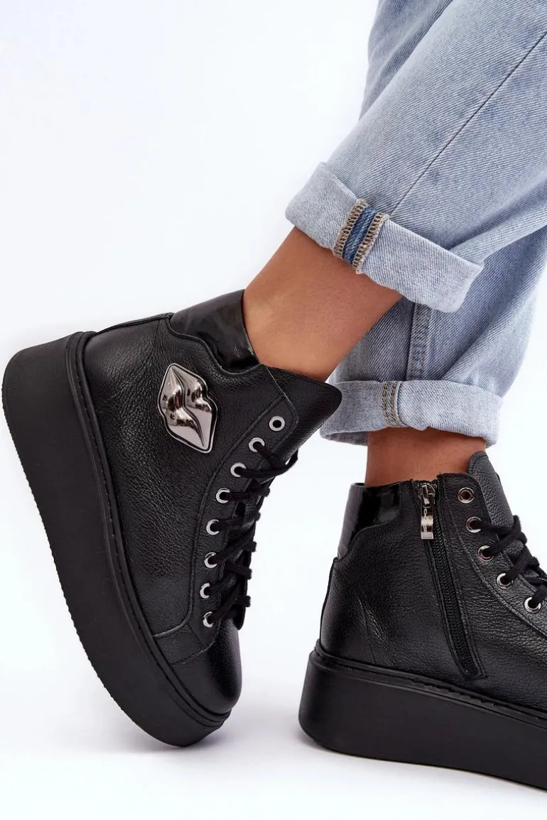 Trampki Damskie Wysokie Na Suwak Lemar Czarne Katerin