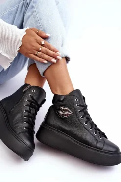 Trampki Damskie Wysokie Na Suwak Lemar Czarne Katerin