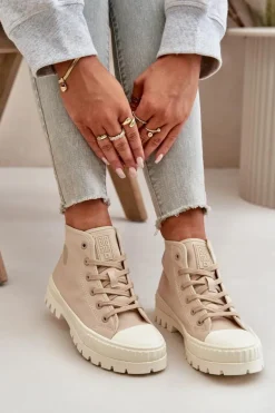Trampki Damskie Z Cholewką Za Kostkę Big Star OO274006 Beżowe