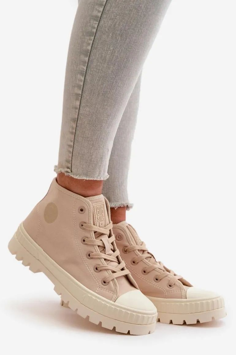 Trampki Damskie Z Cholewką Za Kostkę Big Star OO274006 Beżowe