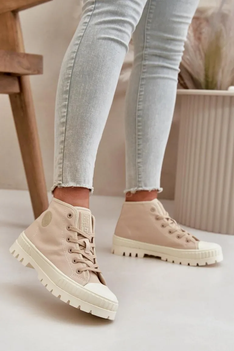 Trampki Damskie Z Cholewką Za Kostkę Big Star OO274006 Beżowe