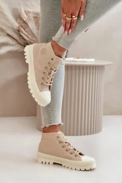 Trampki Damskie Z Cholewką Za Kostkę Big Star OO274006 Beżowe