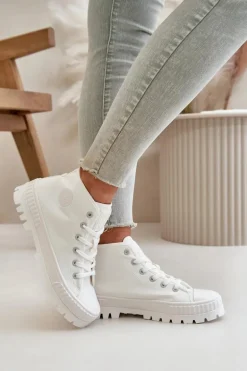 Trampki Damskie Z Cholewką Za Kostkę Big Star OO274009 Białe
