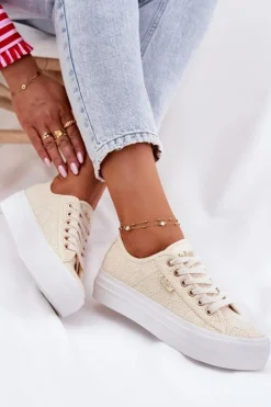 Trampki Damskie Z Koronką Lee Cooper LCW-25-31-3440L Beżowe