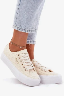 Trampki Damskie Z Koronką Lee Cooper LCW-25-31-3440L Beżowe