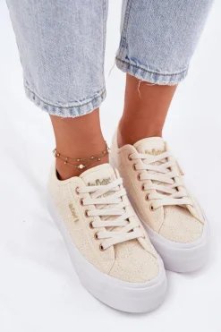 Trampki Damskie Z Koronką Lee Cooper LCW-25-31-3440L Beżowe