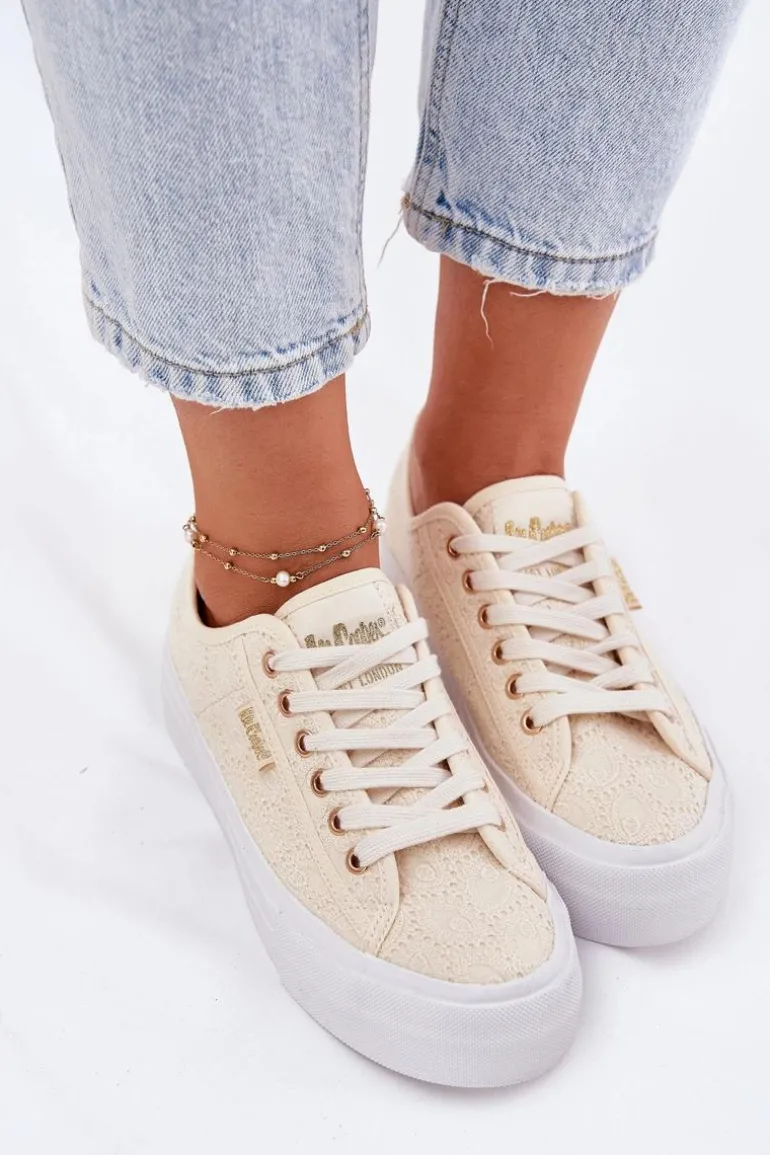 Trampki Damskie Z Koronką Lee Cooper LCW-25-31-3440L Beżowe