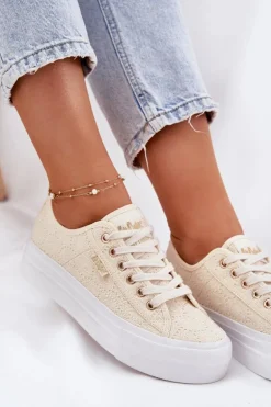 Trampki Damskie Z Koronką Lee Cooper LCW-25-31-3440L Beżowe