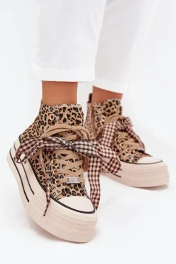 Trampki Damskie Ze Wstążką I Zamkiem Na Platformie Panterka Mavara