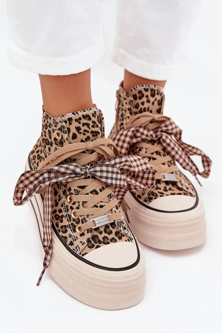 Trampki Damskie Ze Wstążką I Zamkiem Na Platformie Panterka Mavara