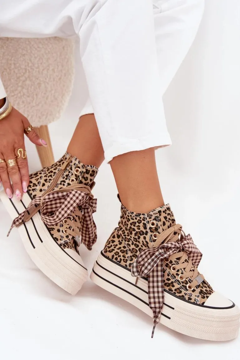 Trampki Damskie Ze Wstążką I Zamkiem Na Platformie Panterka Mavara