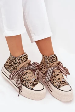 Trampki Damskie Ze Wstążką I Zamkiem Na Platformie Panterka Mavara