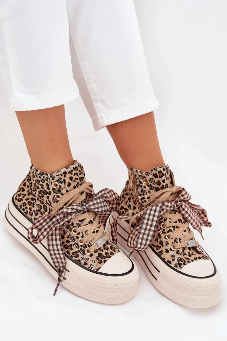 Trampki Damskie Ze Wstążką I Zamkiem Na Platformie Panterka Mavara