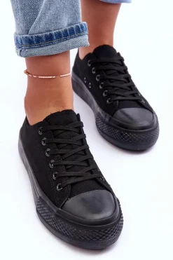 Trampki Klasyczne Niskie Na Platformie Czarne Jazlyn - Czarna podeszwa