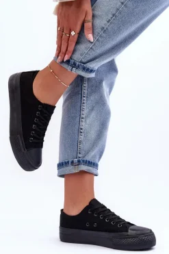 Trampki Klasyczne Niskie Na Platformie Czarne Jazlyn - Czarna podeszwa