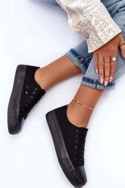 Trampki Klasyczne Niskie Na Platformie Czarne Jazlyn - Czarna podeszwa