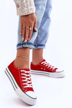 Trampki Klasyczne Niskie Na Platformie Czerwone Jazlyn