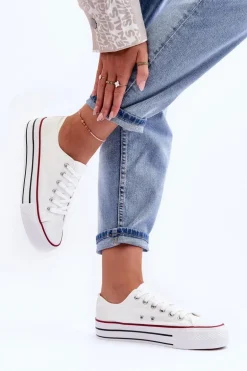 Trampki Klasyczne Niskie Na Platformie Białe Jazlyn