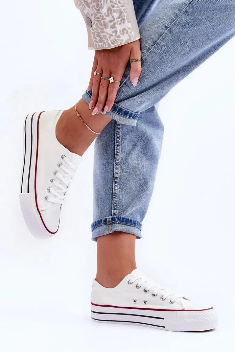 Trampki Klasyczne Niskie Na Platformie Białe Jazlyn