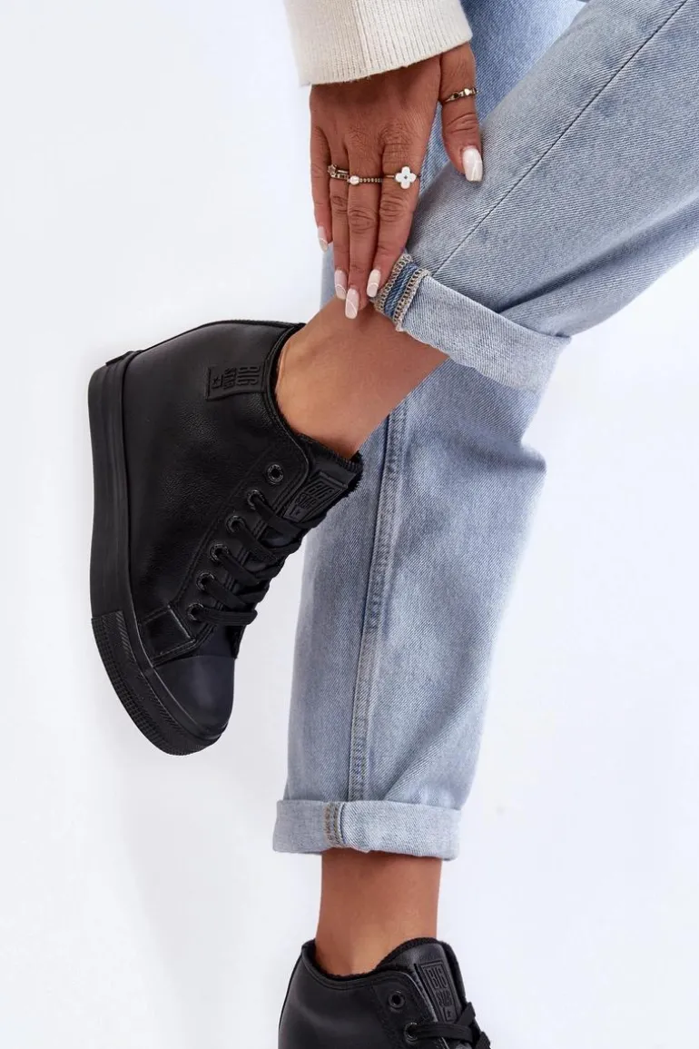 Trampki Skórzane Damskie Na Koturnie Big Star MM274001 Czarne