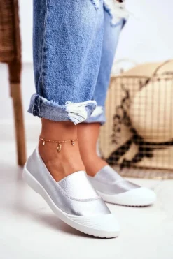 Trampki Slip On Wsuwane Tenisówki Srebrne Justy