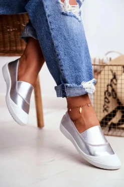 Trampki Slip On Wsuwane Tenisówki Srebrne Justy