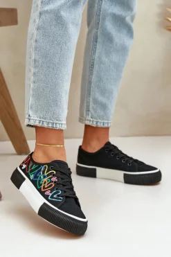 Trampki Tenisówki Damskie W Serca Czarne Fonirea