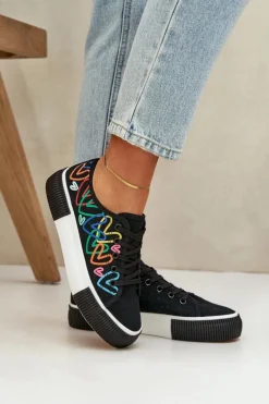 Trampki Tenisówki Damskie W Serca Czarne Fonirea