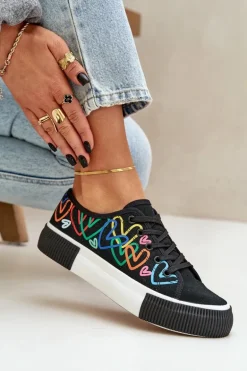 Trampki Tenisówki Damskie W Serca Czarne Fonirea
