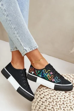 Trampki Tenisówki Damskie W Serca Czarne Fonirea