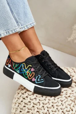 Trampki Tenisówki Damskie W Serca Czarne Fonirea