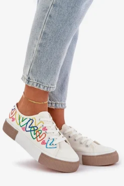 Trampki Tenisówki Damskie W Serca Białe Fonirea