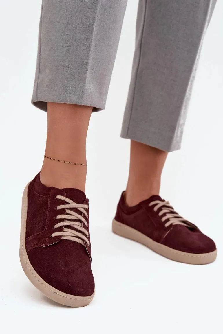 Trampki Typu Barefoot Z Naturalnego Zamszu Zazoo 314 Bordowe