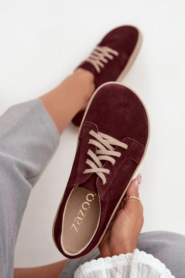 Trampki Typu Barefoot Z Naturalnego Zamszu Zazoo 314 Bordowe