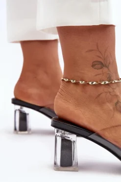 Transparentne Klapki Na Słupku Z Ozdobą Czarne S.Barski MR1037-20