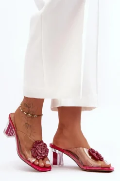 Transparentne Klapki Na Słupku Z Ozdobą Fuksja S.Barski MR1037-20