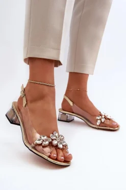 Transparentne Sandały Na Klocku Złote S.Barski MR38-W1