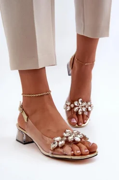 Transparentne Sandały Na Klocku Złote S.Barski MR38-W1