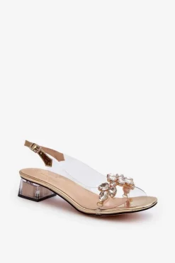 Transparentne Sandały Na Klocku Złote S.Barski MR38-W1