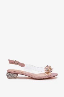 Transparentne Sandały Na Niskim Obcasie Ze Zdobieniem D&A MR51-709 Różowe