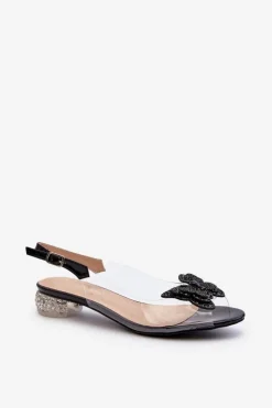 Transparentne Sandały Na Niskim Obcasie Z Motylem Czarne D&A MR38-388