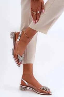 Transparentne Sandały Na Niskim Obcasie Z Motylem Różowe Srebrne D&A MR38-388