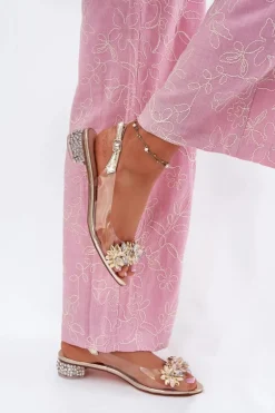 Transparentne Sandały Na Niskim Obcasie Ze Zdobieniem D&A MR51-709 Złote