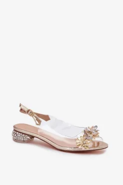 Transparentne Sandały Na Niskim Obcasie Ze Zdobieniem D&A MR51-709 Złote