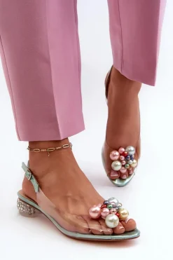 Transparentne Sandały Na Niskim Obcasie Z Ozdobą Zielone D&A MR38-368